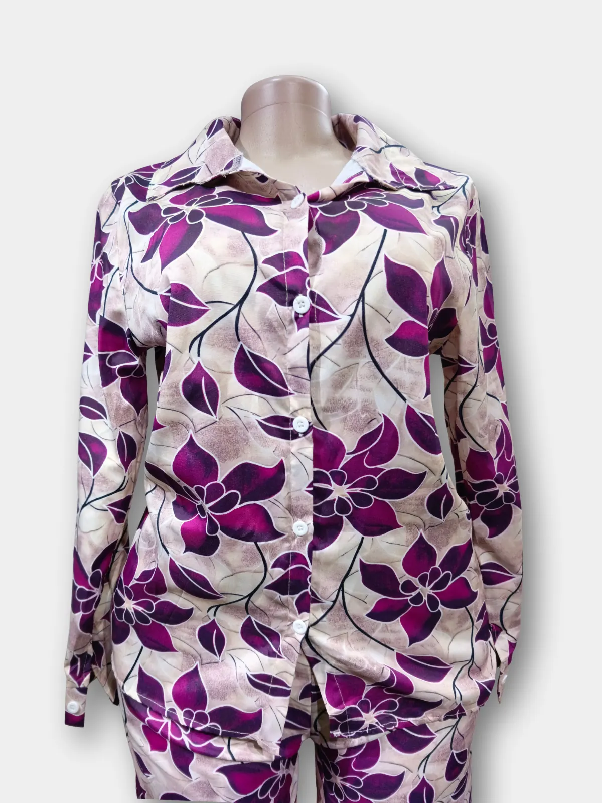 Purple Floral Pajamas - Silk-Cotton sets available at theGirlyZone Kampala